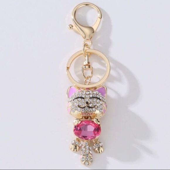 Atelier Sona Accessories - RHINESTONE KITTY KEYCHAIN-PINK